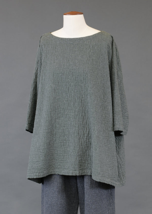 eskandar cotton wide a-line 3/4 sleeve scoop neck - long