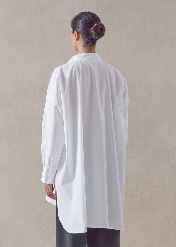 Eskandar Cotton Wide A-line Collarless Classic Shirt - Long Plus