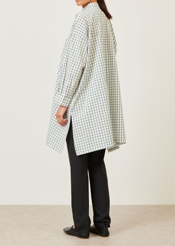 Eskandar Cotton Wide A-line Collarless Shirt - Very Long With Slits