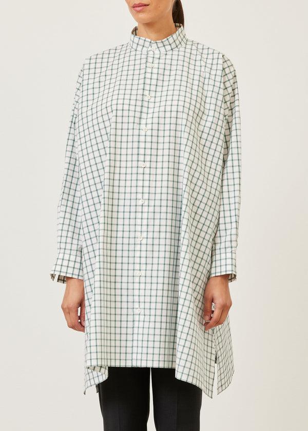 Eskandar Cotton Wide A-line Collarless Shirt - Very Long With Slits