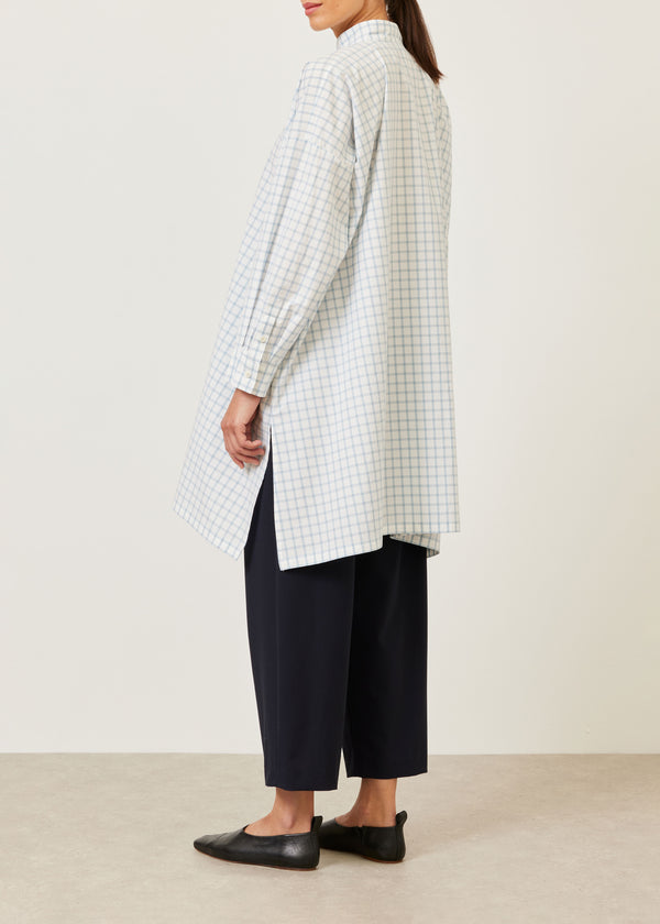 Eskandar Cotton Wide A-line Collarless Shirt - Very Long With Slits