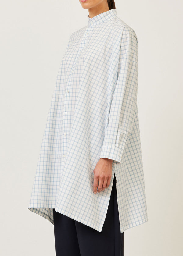 eskandar cotton wide a-line collarless shirt - very long with slits