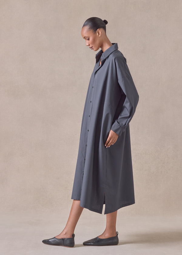 Eskandar Cotton Wide A-line Shirt Dress With Collar