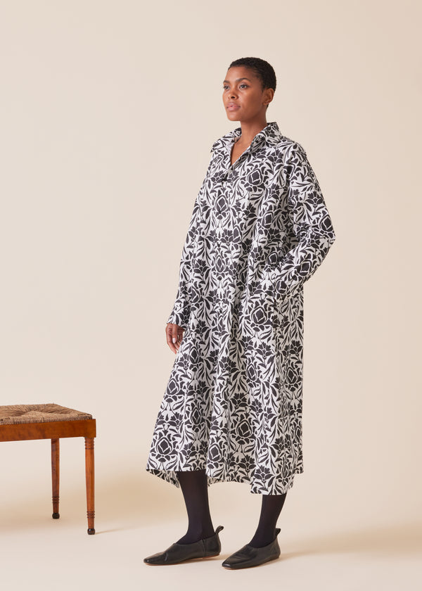 eskandar cotton wide a-line shirt dress with collar