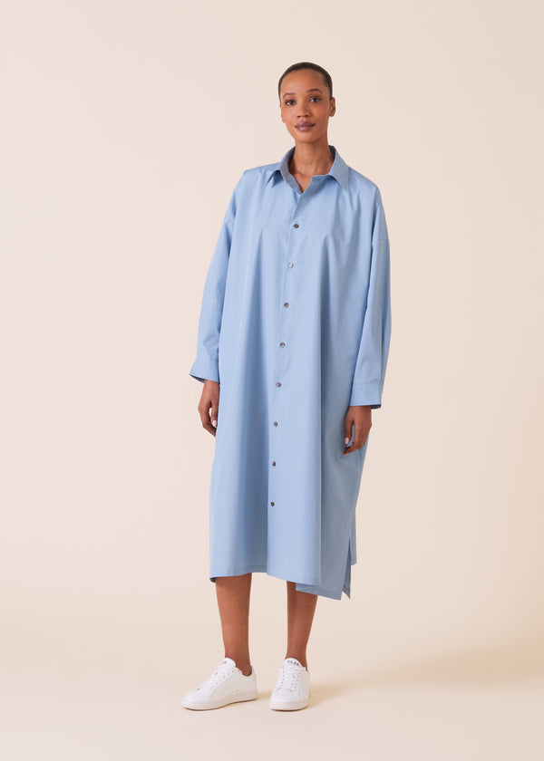 eskandar cotton wide a-line shirt dress with collar