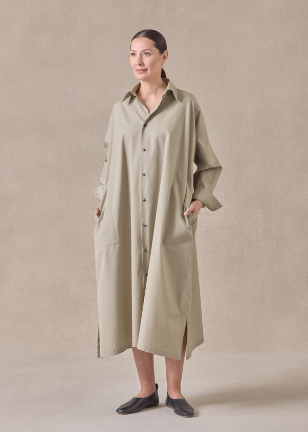 eskandar cotton wide a-line shirt dress with collar