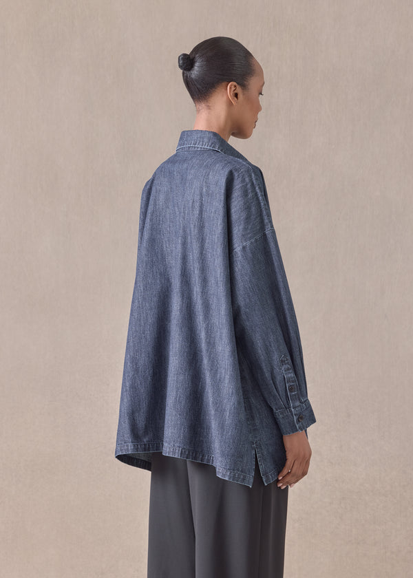 Eskandar Cotton Wide A-line Shirt Jacket With Collar - Long