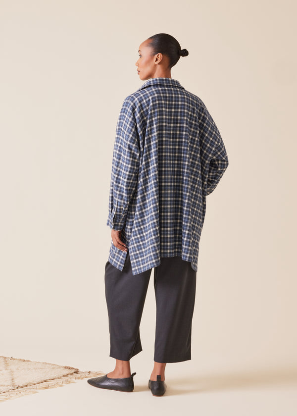 Eskandar Cotton Wide A-line Shirt Jacket With Collar - Long Plus