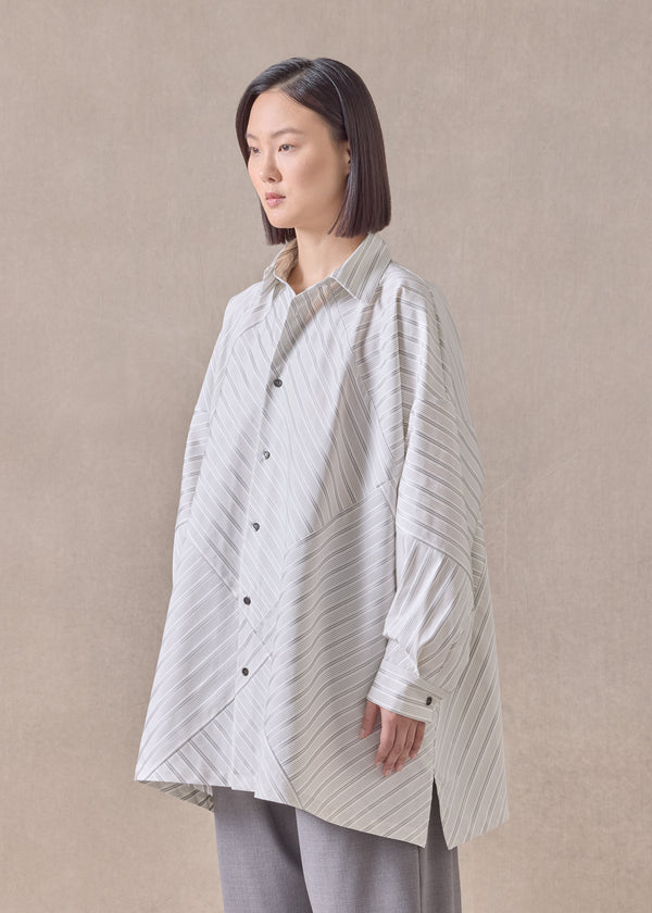 Eskandar Cotton Wide A-line Shirt With Collar - Long (patchwork)