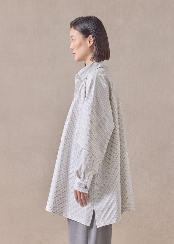 Eskandar Cotton Wide A-line Shirt With Collar - Long (patchwork)