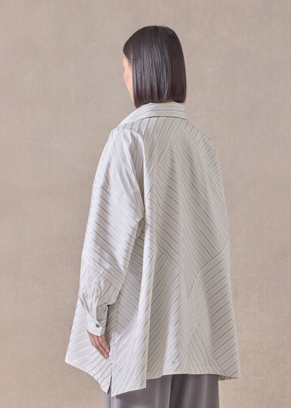 Eskandar Cotton Wide A-line Shirt With Collar - Long (patchwork)