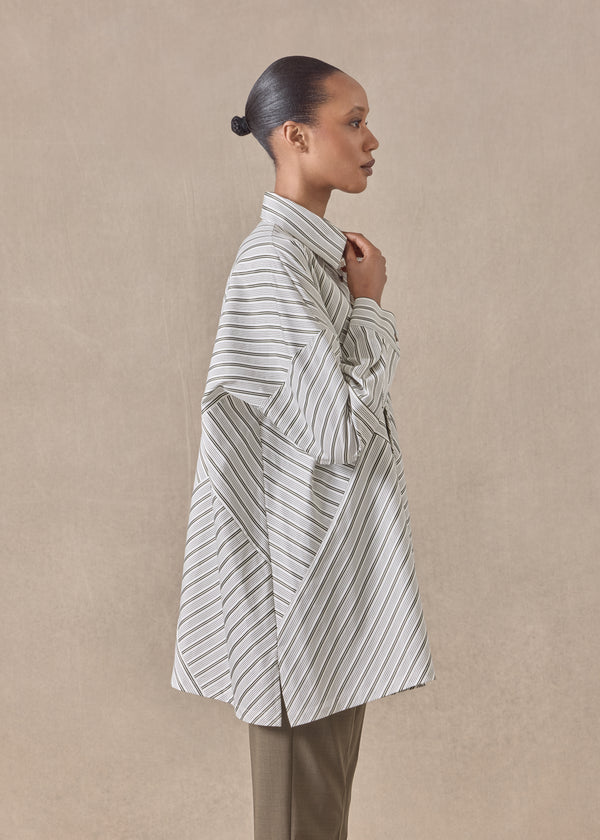 Eskandar Cotton Wide A-line Shirt With Collar - Long (patchwork)