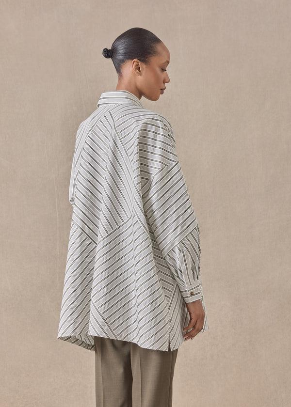 Eskandar Cotton Wide A-line Shirt With Collar - Long (patchwork)