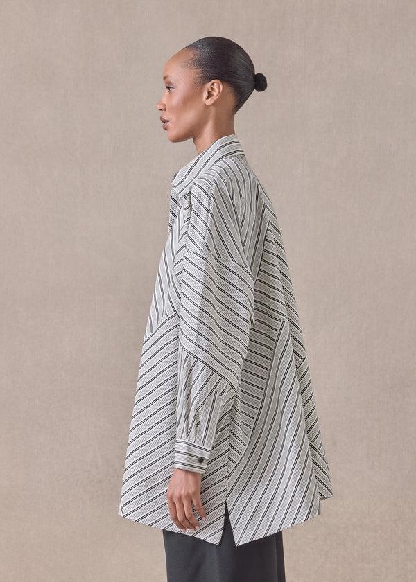 Eskandar Cotton Wide A-line Shirt With Collar - Long (patchwork)