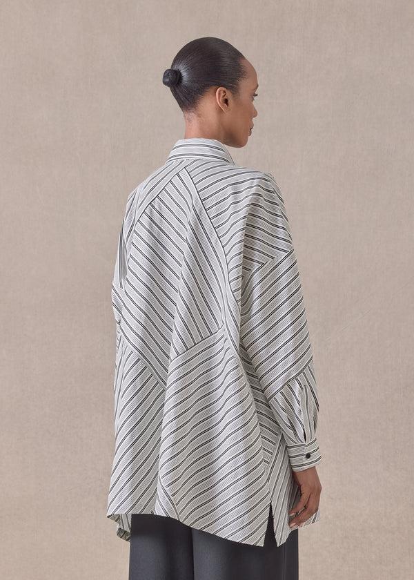 Eskandar Cotton Wide A-line Shirt With Collar - Long (patchwork)