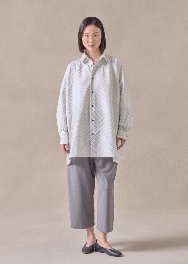 eskandar cotton wide a-line shirt with collar - long (patchwork)