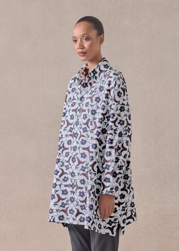 Eskandar Cotton Wide A-line Shirt With Collar - Long Plus