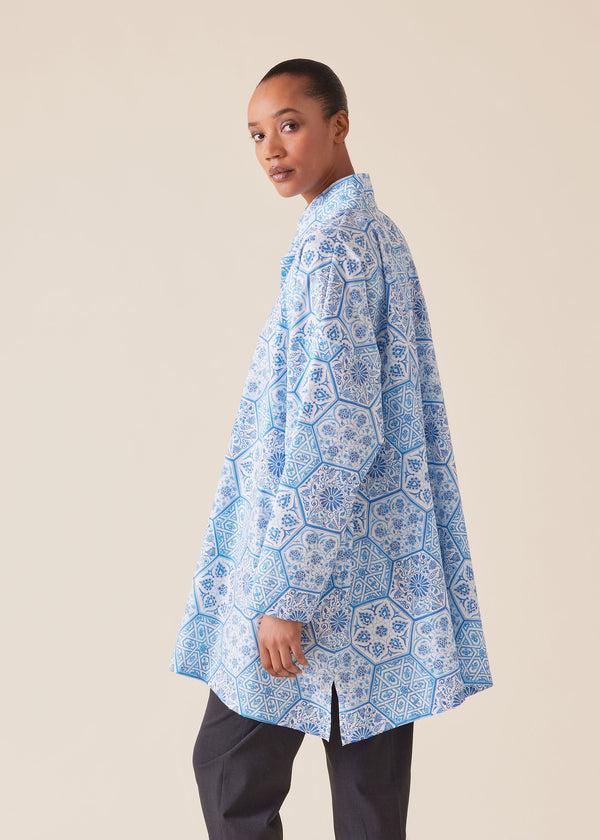 Eskandar Cotton Wide A-line Shirt With Double Stand Collar - Long Plus