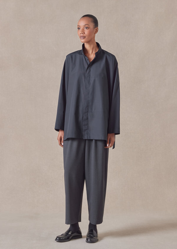 eskandar cotton wide double stand collar shirt with hidden pocket - long