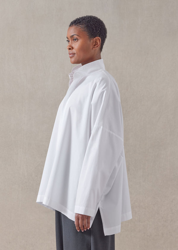 Eskandar Cotton Wide Longer Back Double Stand Collar Shirt - Mid Plus