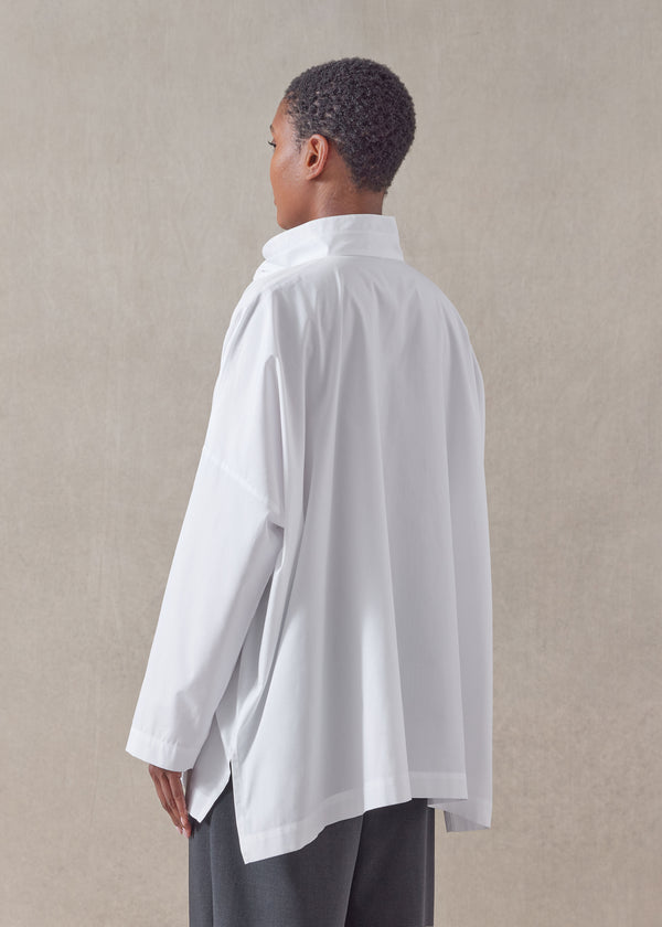 Eskandar Cotton Wide Longer Back Double Stand Collar Shirt - Mid Plus