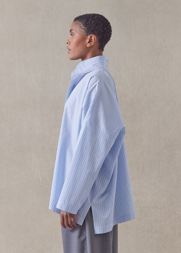 Eskandar Cotton Wide Longer Back Double Stand Collar Shirt - Mid Plus