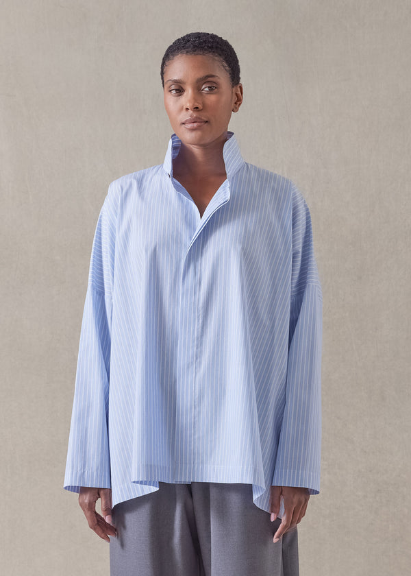 eskandar cotton wide longer back double stand collar shirt - mid plus