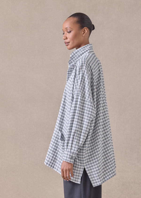 Eskandar Cotton Wide Longer Back Double Stand Collar Shirt Jacket - Long