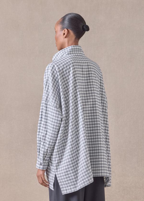 Eskandar Cotton Wide Longer Back Double Stand Collar Shirt Jacket - Long