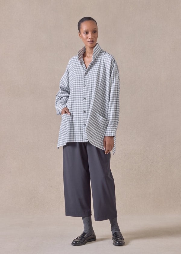 eskandar cotton wide longer back double stand collar shirt jacket - long