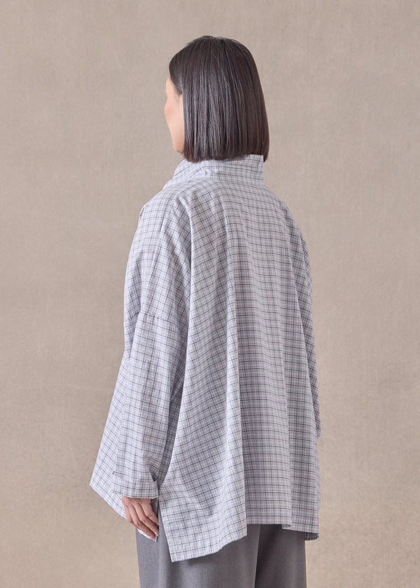 Eskandar Cotton Wide Longer Back Double Stand Collar Shirt - Mid Plus