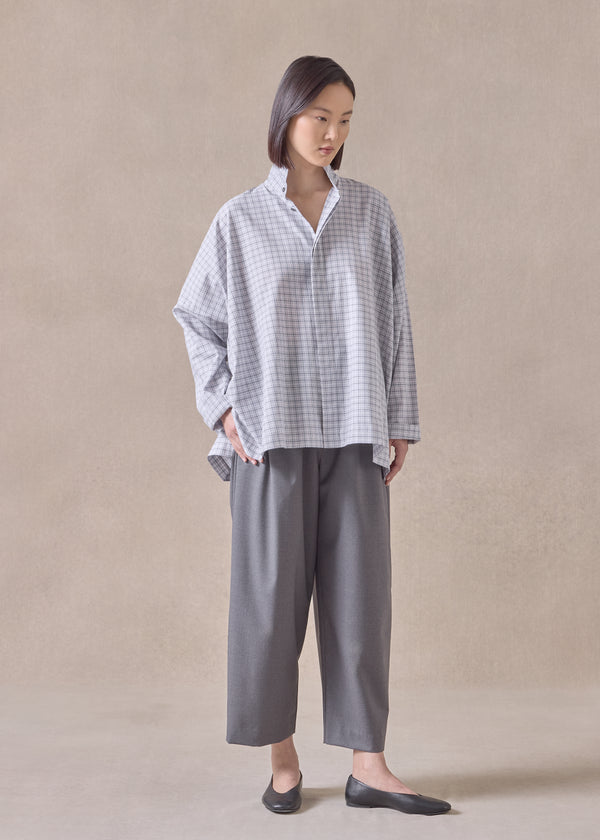 eskandar cotton wide longer back double stand collar shirt - mid plus