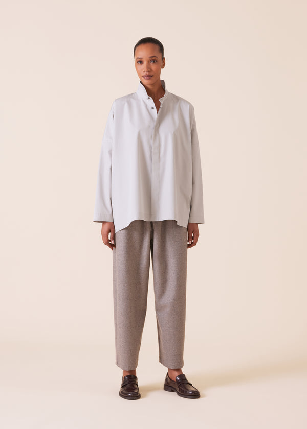 Eskandar Cotton Wide Longer Back Double Stand Collar Shirt - Mid Plus