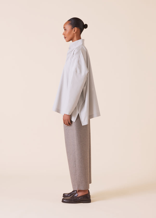 Eskandar Cotton Wide Longer Back Double Stand Collar Shirt - Mid Plus