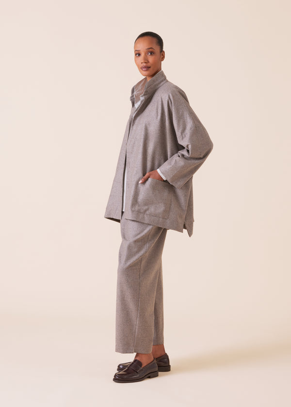 Eskandar Cotton Wide Longer Back Double Stand Collar Shirt - Mid Plus