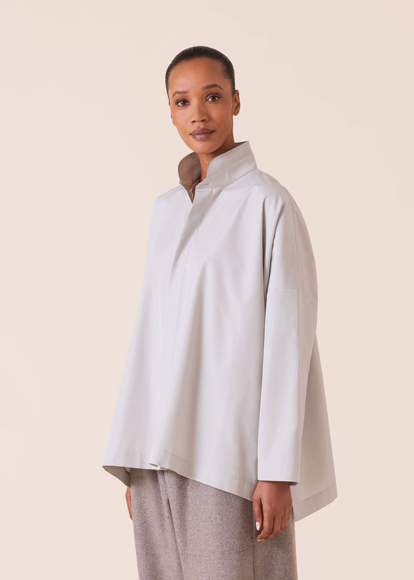 eskandar cotton wide longer back double stand collar shirt - mid plus