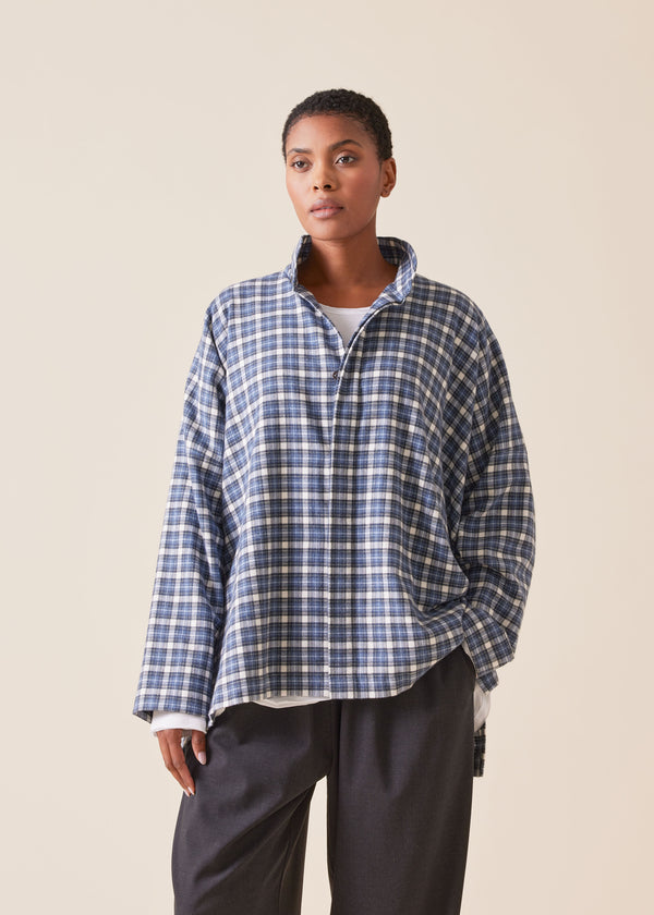 eskandar cotton wide longer back double stand collar shirt - mid plus