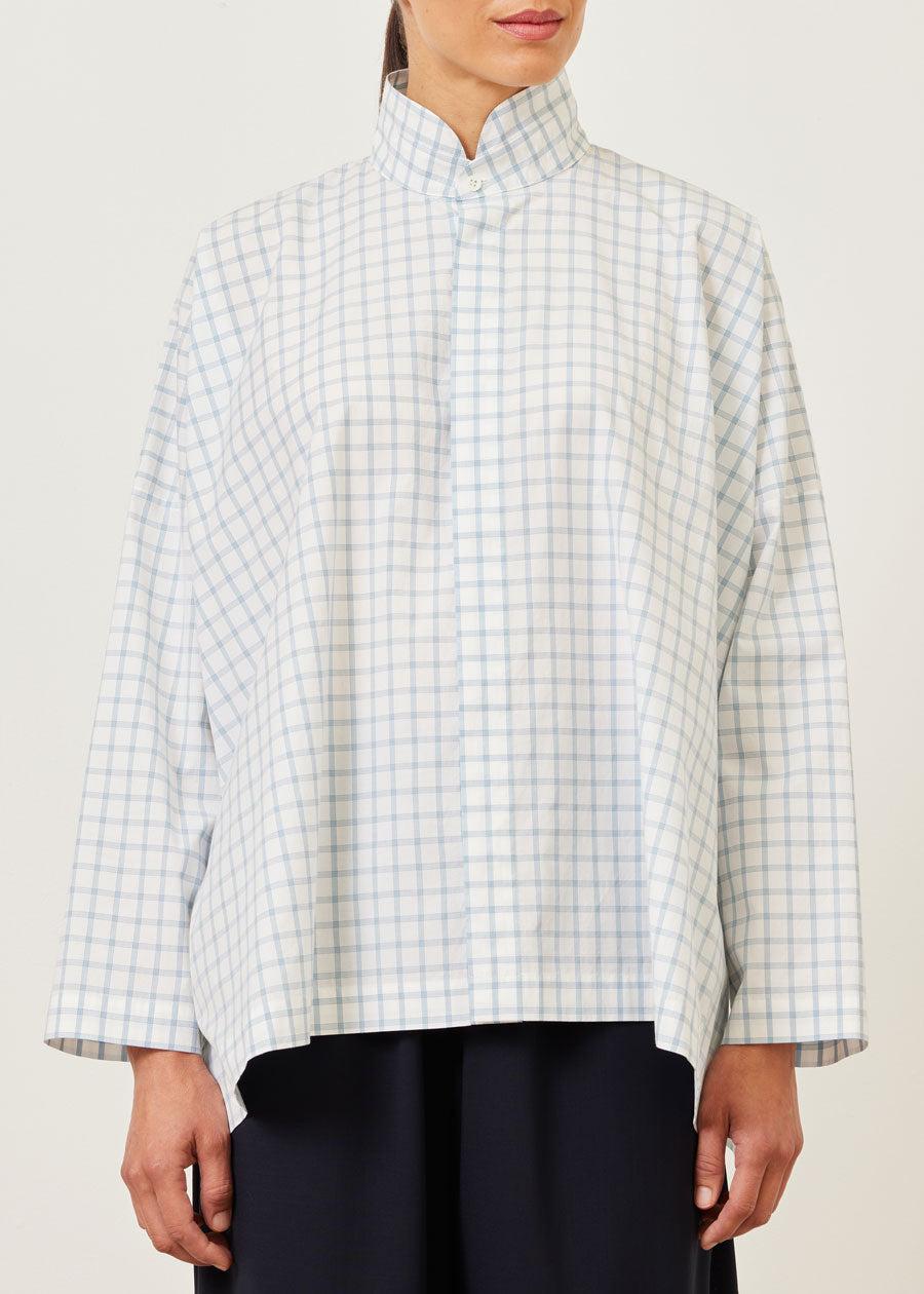 Eskandar Cotton Wide Longer Back Double Stand Collar Shirt - Mid Plus