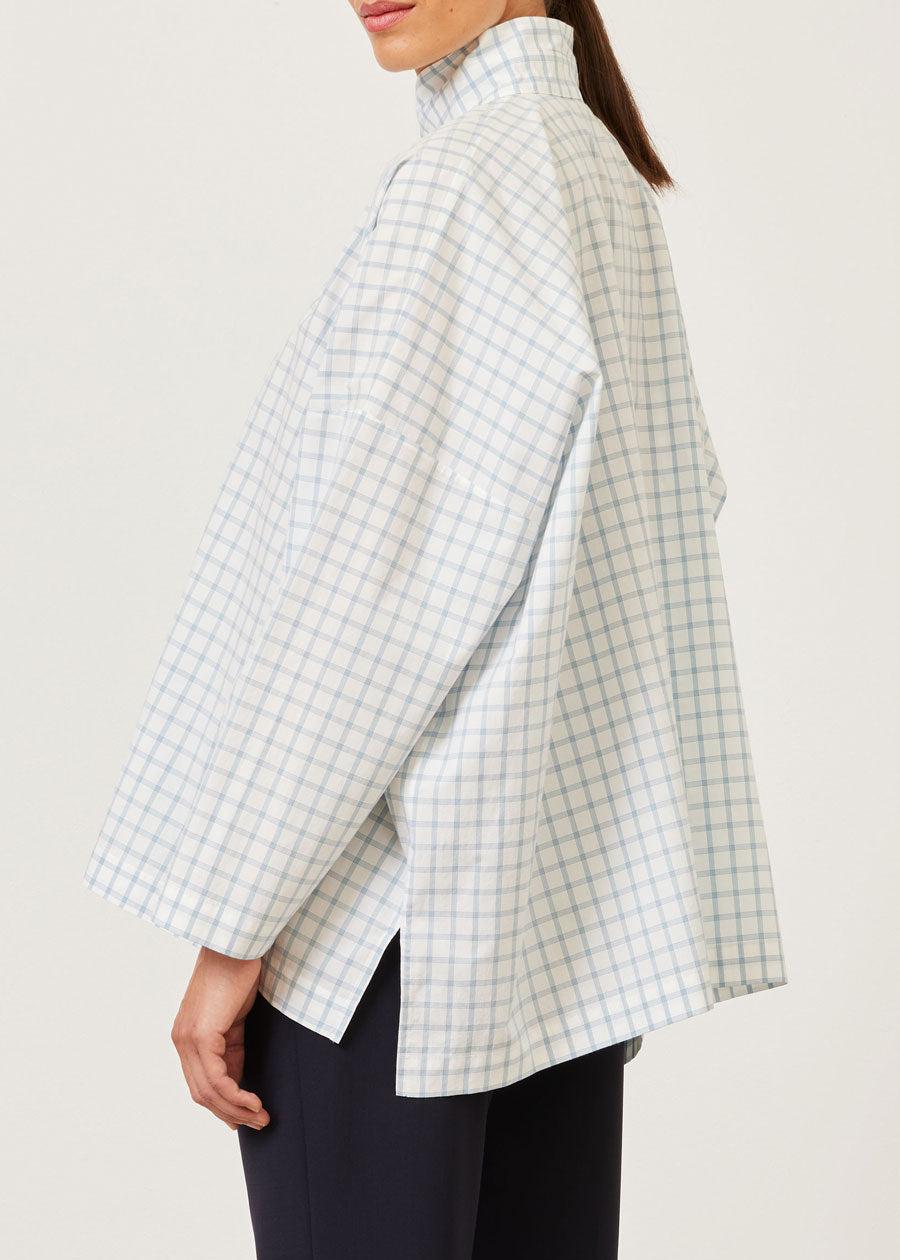 Eskandar Cotton Wide Longer Back Double Stand Collar Shirt - Mid Plus