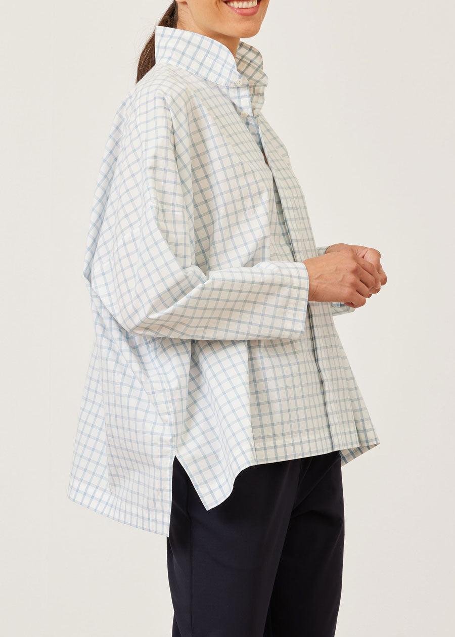 Eskandar Cotton Wide Longer Back Double Stand Collar Shirt - Mid Plus