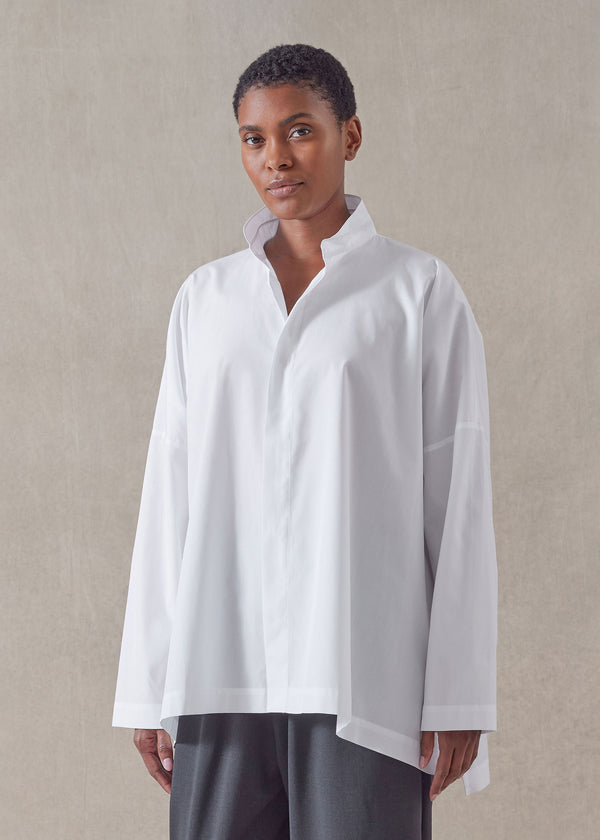 eskandar cotton wide longer back double stand collar shirt - mid plus