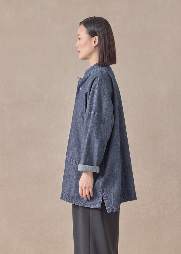 Eskandar Cotton Wide Longer Back Mandarin Jacket - Long