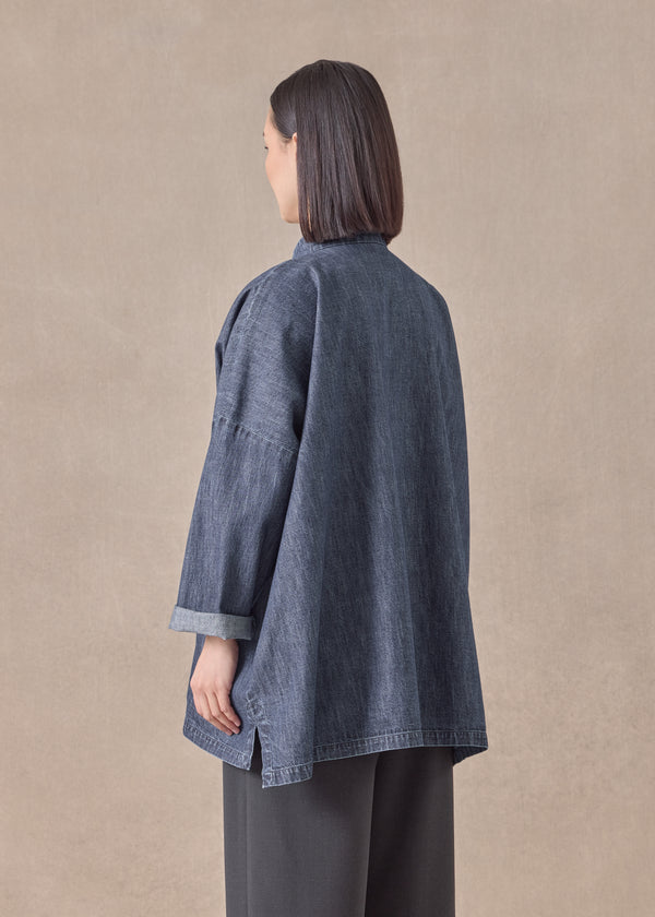 Eskandar Cotton Wide Longer Back Mandarin Jacket - Long