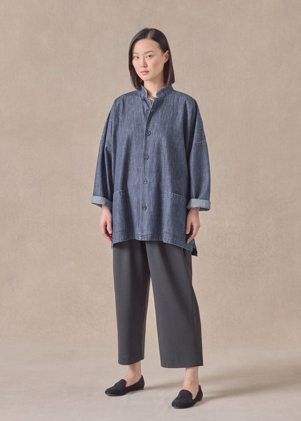 eskandar cotton wide longer back mandarin jacket - long