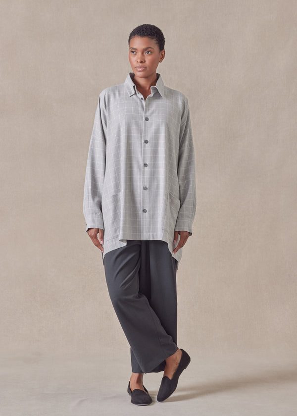 Eskandar Cotton Wide Longer Back Shirt Jacket With Collar - Long