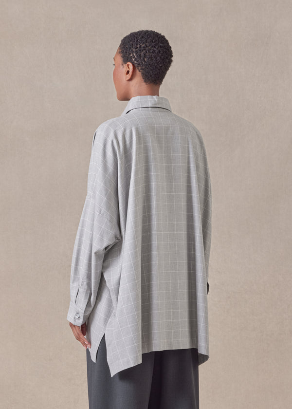 Eskandar Cotton Wide Longer Back Shirt Jacket With Collar - Long