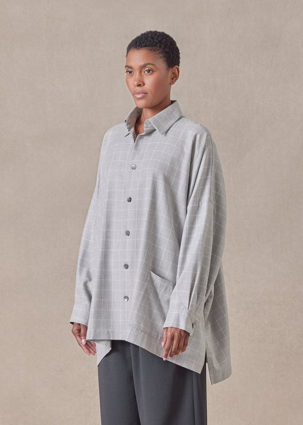 eskandar cotton wide longer back shirt jacket with collar - long