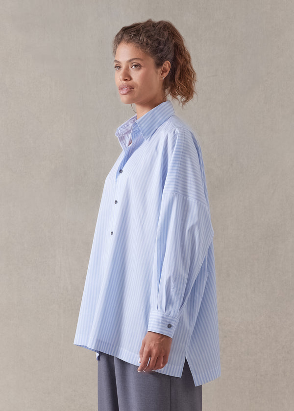 Eskandar Cotton Wide Longer Back Shirt With Collar - Long