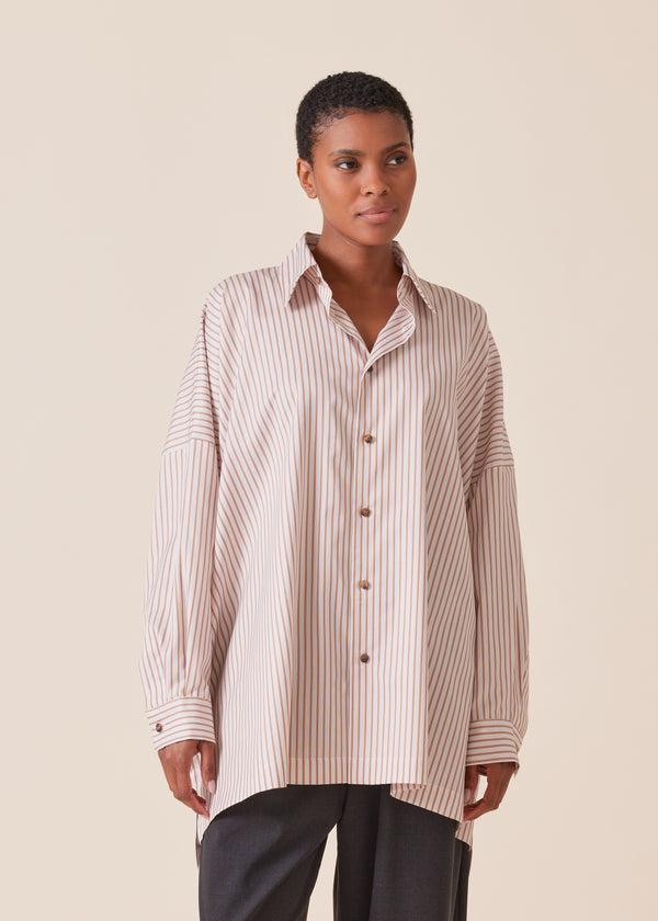 eskandar cotton wide longer back shirt with collar - long