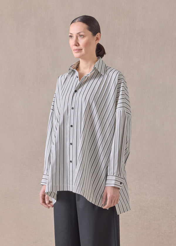 Eskandar Cotton Wide Longer Back Shirt With Collar - Long